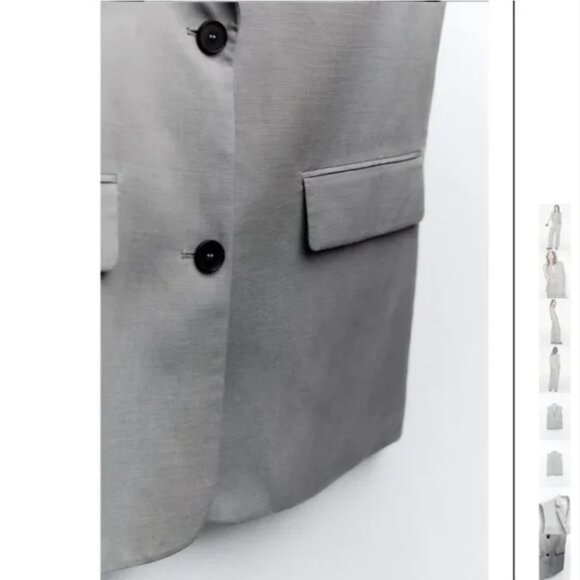 NWT ZARA 2 PIECES MATCH SET SUIT OVERSIZED LINEN BLEND VEST + FLARED PANTS GRAY - Picture 9 of 14
